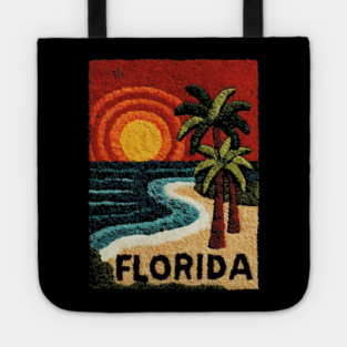 Florida Beach Sunset Linocut Print | Retro Sunshine State Vacation Tote