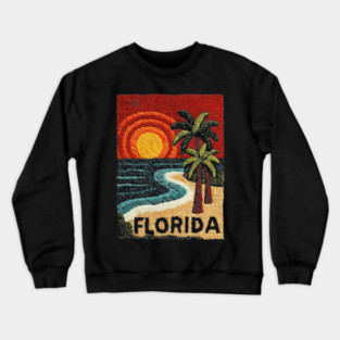 Florida Beach Sunset Linocut Print | Retro Sunshine State Vacation Crewneck Sweatshirt
