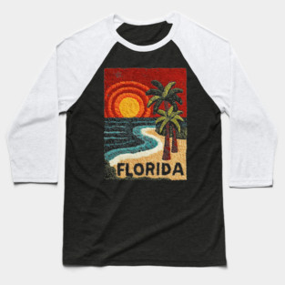 Florida Beach Sunset Linocut Print | Retro Sunshine State Vacation Baseball T-Shirt