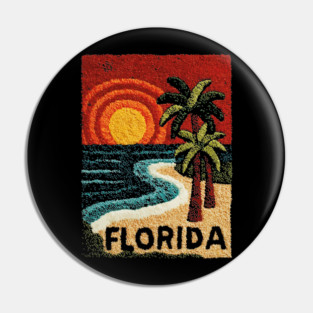 Florida Beach Sunset Linocut Print | Retro Sunshine State Vacation Pin