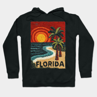Florida Beach Sunset Linocut Print | Retro Sunshine State Vacation Hoodie