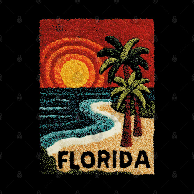 Florida Beach Sunset Linocut Print | Retro Sunshine State Vacation by TuncGK