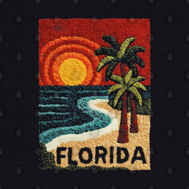 Florida Beach Sunset Linocut Print | Retro Sunshine State Vacation by TuncGK