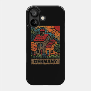 Fairytale German Village Linocut Print | Retro Bavaria Souvenir Phone Case