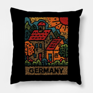 Fairytale German Village Linocut Print | Retro Bavaria Souvenir Pillow