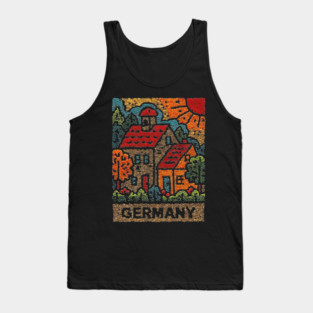 Fairytale German Village Linocut Print | Retro Bavaria Souvenir Tank Top