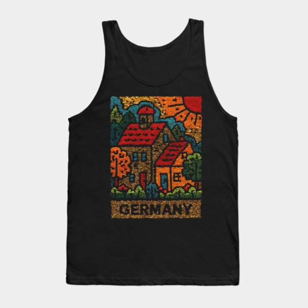 Fairytale German Village Linocut Print | Retro Bavaria Souvenir Tank Top by TuncGK