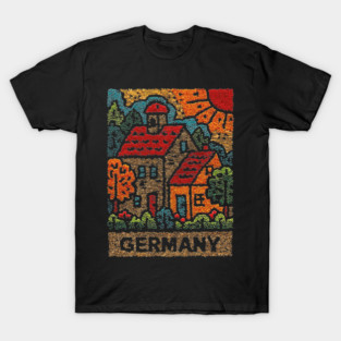 Fairytale German Village Linocut Print | Retro Bavaria Souvenir T-Shirt