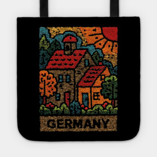 Fairytale German Village Linocut Print | Retro Bavaria Souvenir Tote
