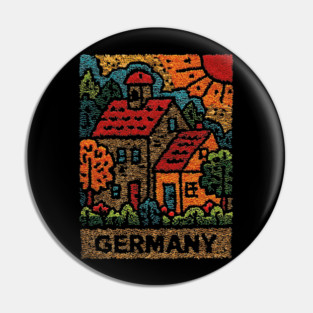 Fairytale German Village Linocut Print | Retro Bavaria Souvenir Pin
