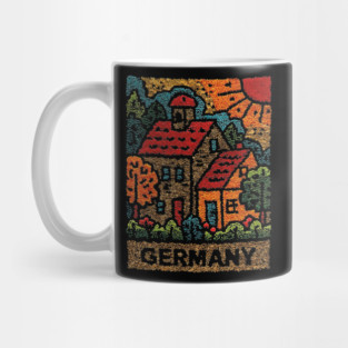 Fairytale German Village Linocut Print | Retro Bavaria Souvenir Mug