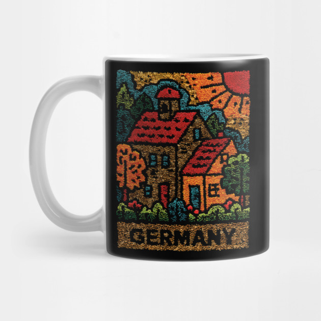 Fairytale German Village Linocut Print | Retro Bavaria Souvenir by TuncGK
