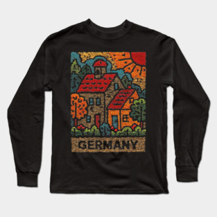 Fairytale German Village Linocut Print | Retro Bavaria Souvenir Long Sleeve T-Shirt