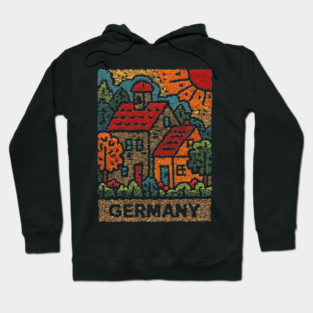 Fairytale German Village Linocut Print | Retro Bavaria Souvenir Hoodie