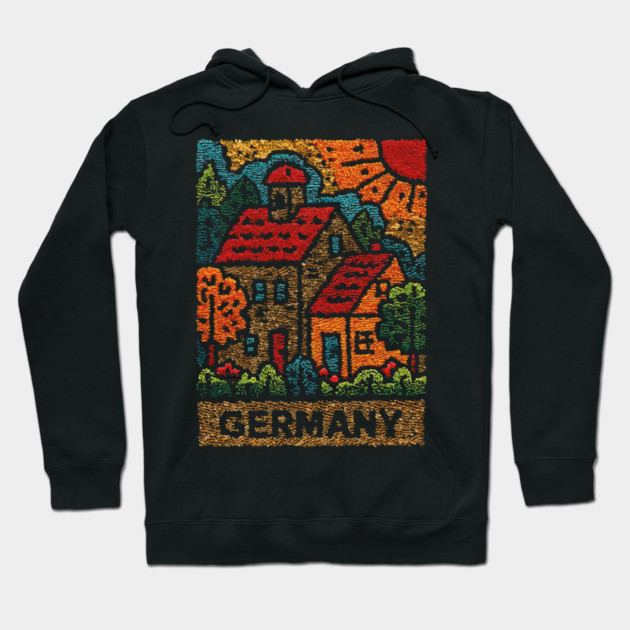 Fairytale German Village Linocut Print | Retro Bavaria Souvenir Hoodie by TuncGK