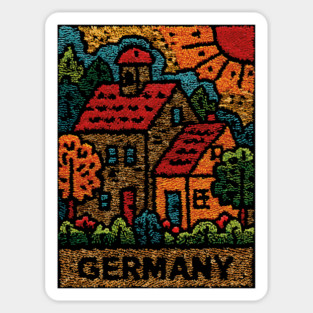 Fairytale German Village Linocut Print | Retro Bavaria Souvenir Sticker