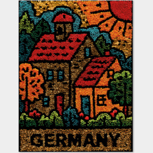 Fairytale German Village Linocut Print | Retro Bavaria Souvenir Posters and Art