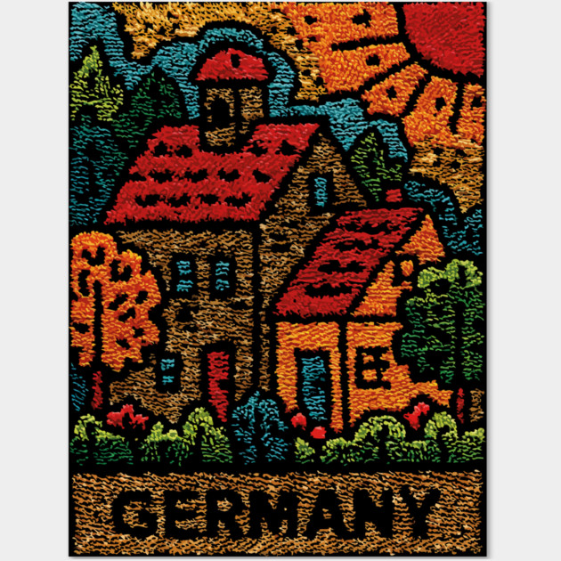 Fairytale German Village Linocut Print | Retro Bavaria Souvenir Wall Art by TuncGK