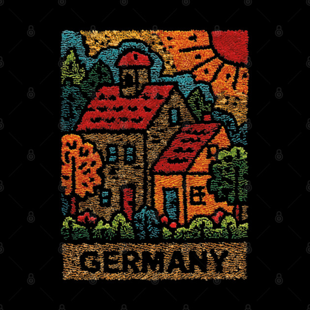 Fairytale German Village Linocut Print | Retro Bavaria Souvenir by TuncGK