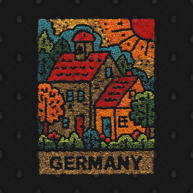 Fairytale German Village Linocut Print | Retro Bavaria Souvenir by TuncGK