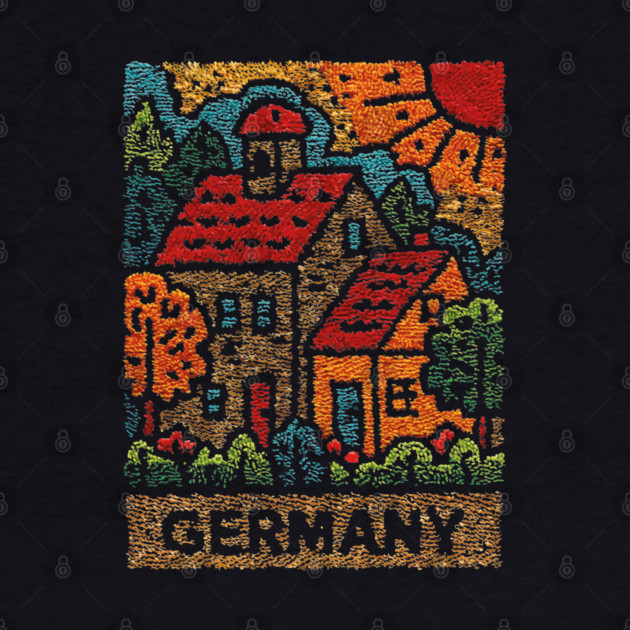 Fairytale German Village Linocut Print | Retro Bavaria Souvenir by TuncGK