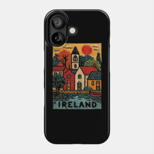 Quaint Irish Village Linocut Print | Emerald Isle Travel Souvenir Phone Case