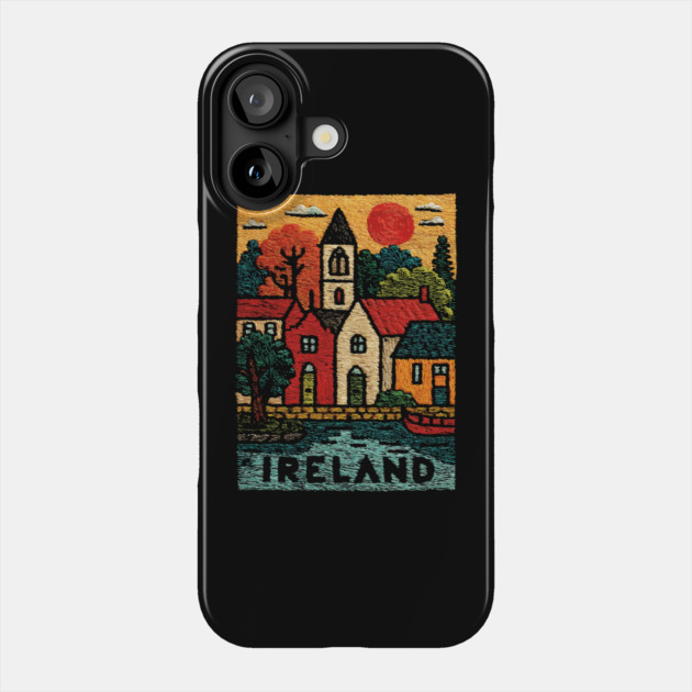 Quaint Irish Village Linocut Print | Emerald Isle Travel Souvenir Phone Case by TuncGK