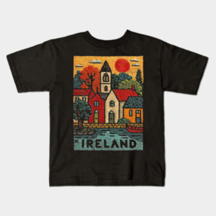 Quaint Irish Village Linocut Print | Emerald Isle Travel Souvenir Kids T-Shirt