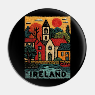 Quaint Irish Village Linocut Print | Emerald Isle Travel Souvenir Pin