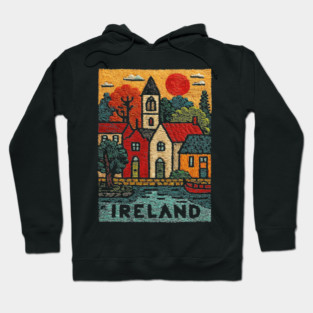 Quaint Irish Village Linocut Print | Emerald Isle Travel Souvenir Hoodie