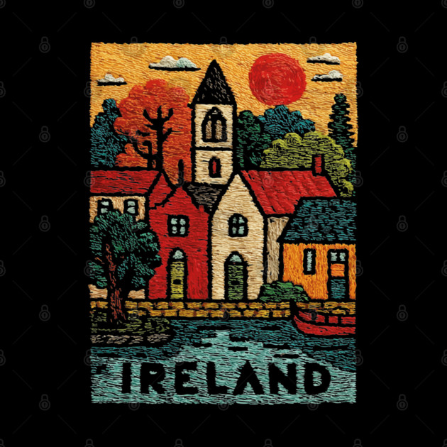 Quaint Irish Village Linocut Print | Emerald Isle Travel Souvenir by TuncGK