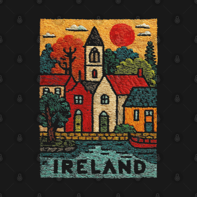 Quaint Irish Village Linocut Print | Emerald Isle Travel Souvenir by TuncGK