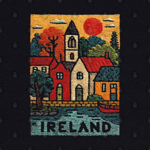 Quaint Irish Village Linocut Print | Emerald Isle Travel Souvenir by TuncGK