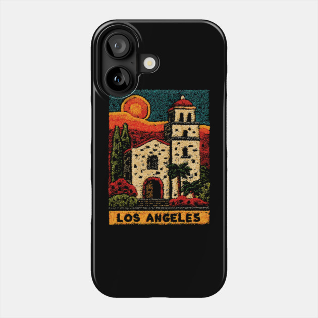 California Mission Linocut Print | Vintage Los Angeles Souvenir Phone Case by TuncGK
