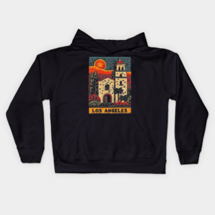 California Mission Linocut Print | Vintage Los Angeles Souvenir Kids Hoodie
