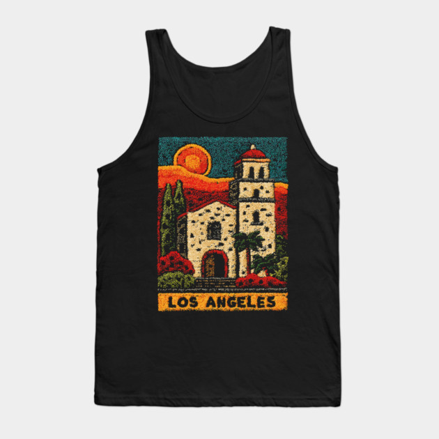 California Mission Linocut Print | Vintage Los Angeles Souvenir Tank Top by TuncGK