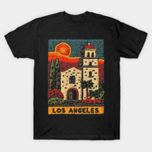 California Mission Linocut Print | Vintage Los Angeles Souvenir T-Shirt