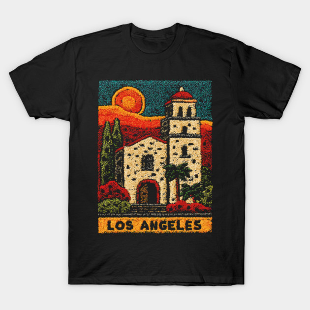 California Mission Linocut Print | Vintage Los Angeles Souvenir T-Shirt by TuncGK