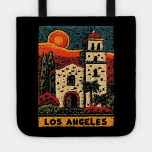 California Mission Linocut Print | Vintage Los Angeles Souvenir Tote