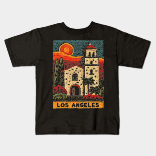California Mission Linocut Print | Vintage Los Angeles Souvenir Kids T-Shirt