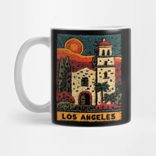 California Mission Linocut Print | Vintage Los Angeles Souvenir Mug
