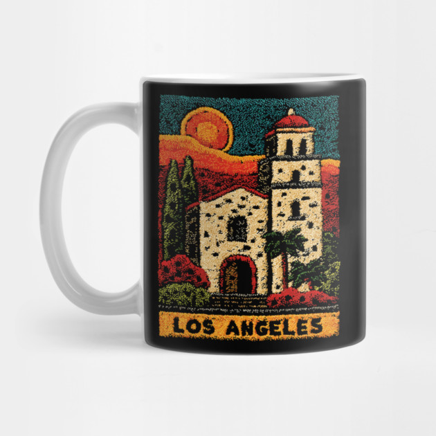 California Mission Linocut Print | Vintage Los Angeles Souvenir by TuncGK
