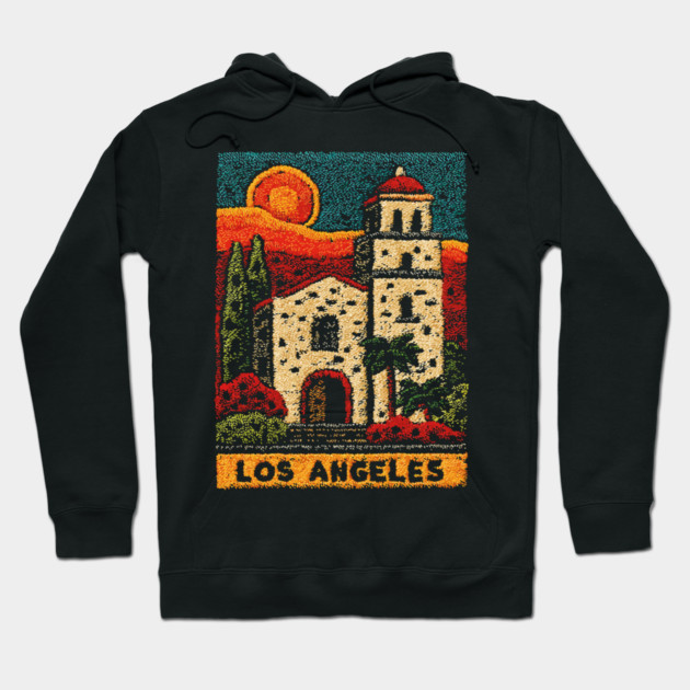 California Mission Linocut Print | Vintage Los Angeles Souvenir Hoodie by TuncGK