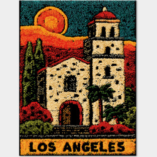 California Mission Linocut Print | Vintage Los Angeles Souvenir Posters and Art