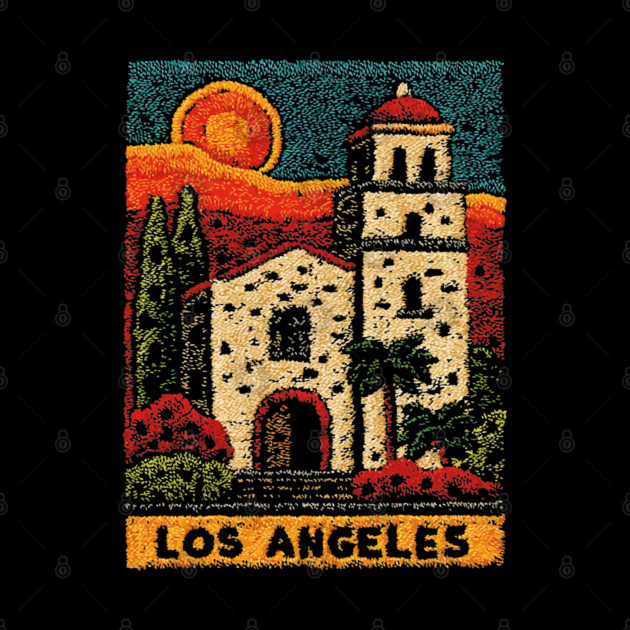 California Mission Linocut Print | Vintage Los Angeles Souvenir by TuncGK