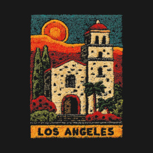 California Mission Linocut Print | Vintage Los Angeles Souvenir T-Shirt