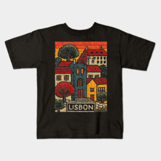 Lisbon Alfama District Linocut Print | Retro Portugal Hills Souvenir Kids T-Shirt
