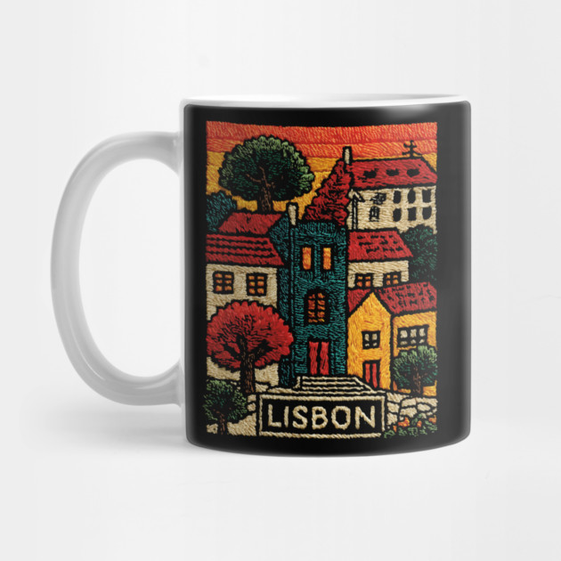 Lisbon Alfama District Linocut Print | Retro Portugal Hills Souvenir by TuncGK