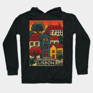 Lisbon Alfama District Linocut Print | Retro Portugal Hills Souvenir Hoodie