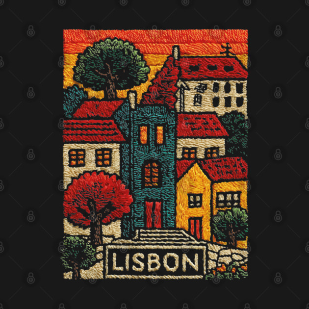 Lisbon Alfama District Linocut Print | Retro Portugal Hills Souvenir by TuncGK